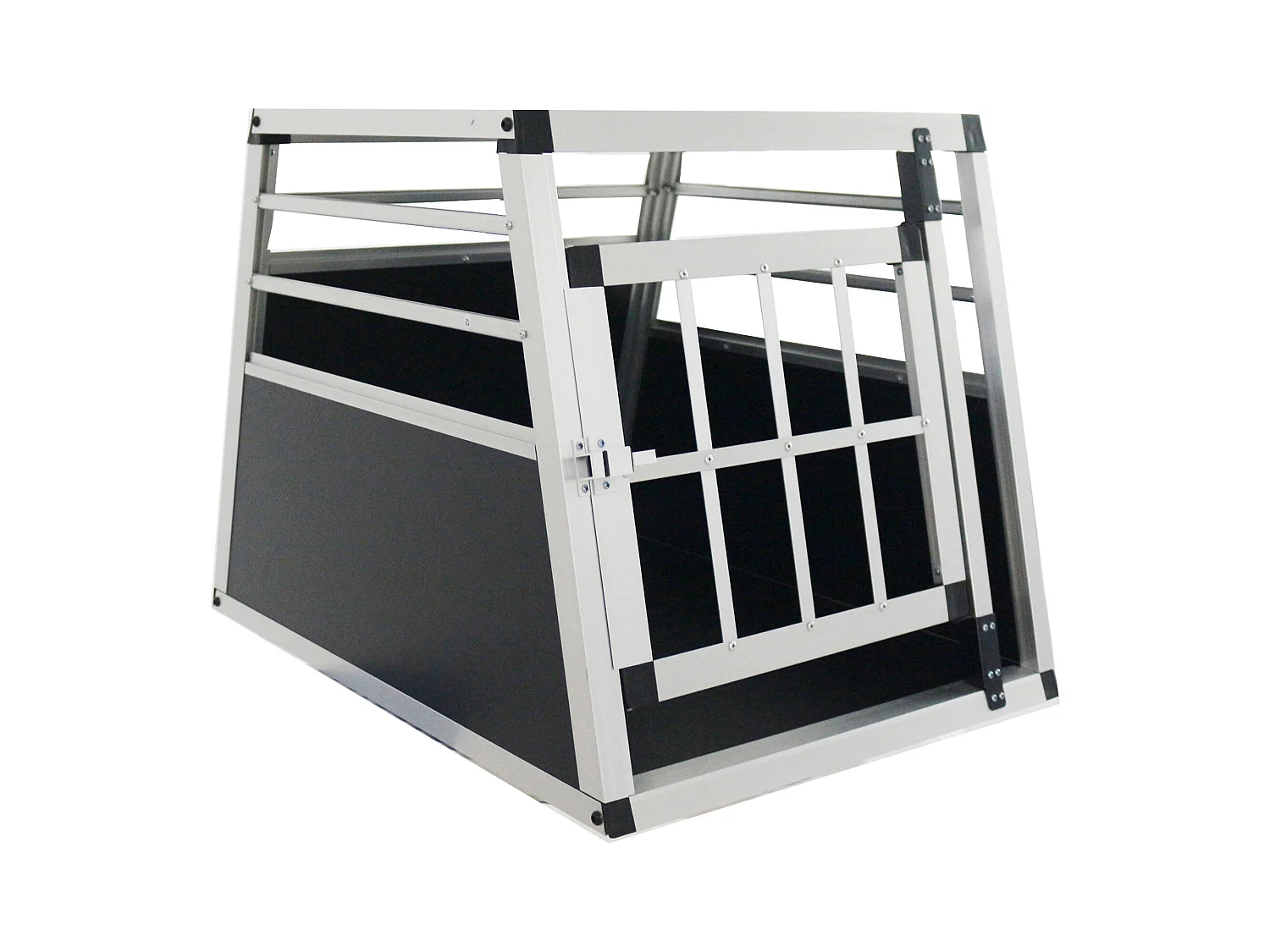 Cage de transport pour chien en aluminium, robuste et légère, aérée, noir et argent, avec fermetures sécurisées (54x69x50cm)