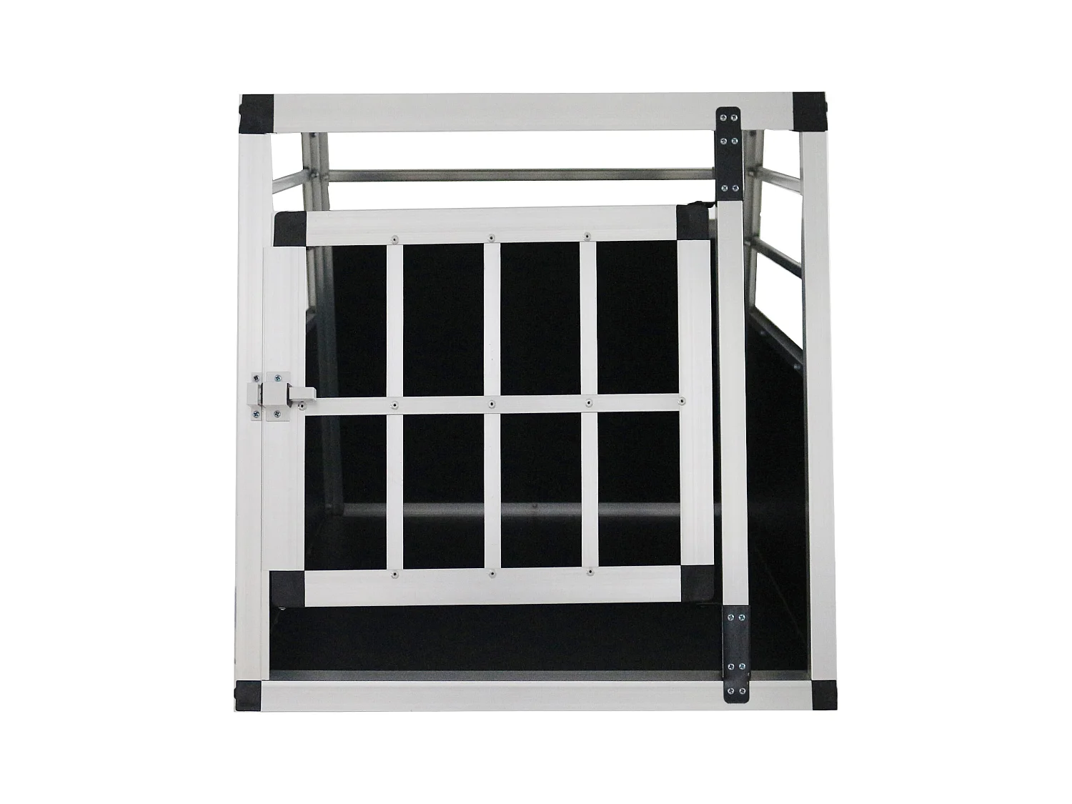 Cage de transport pour chien en aluminium, robuste et légère, aérée, noir et argent, avec fermetures sécurisées (54x69x50cm)