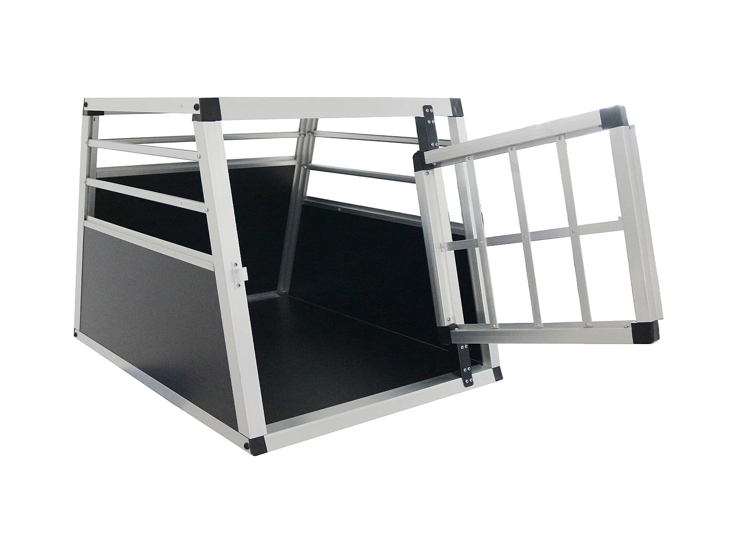Cage de transport pour chien en aluminium, robuste et légère, aérée, noir et argent, avec fermetures sécurisées (54x69x50cm)
