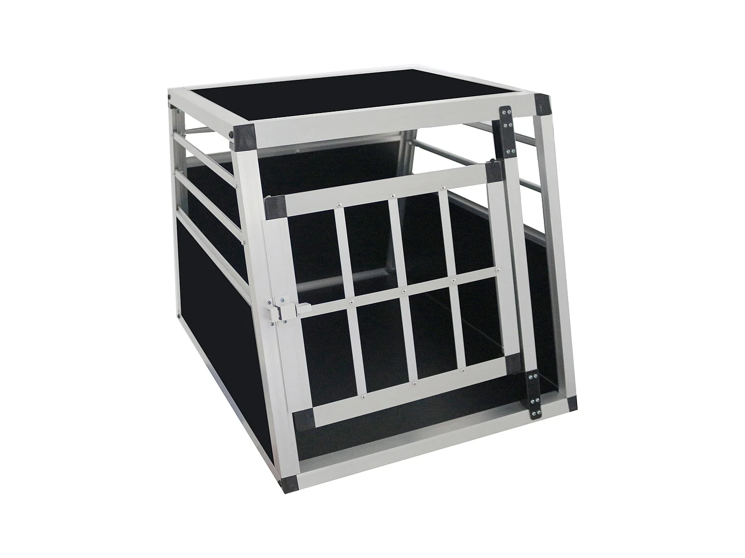 Cage de transport pour chien en aluminium, robuste et légère, aérée, noir et argent, avec fermetures sécurisées (54x69x50cm)