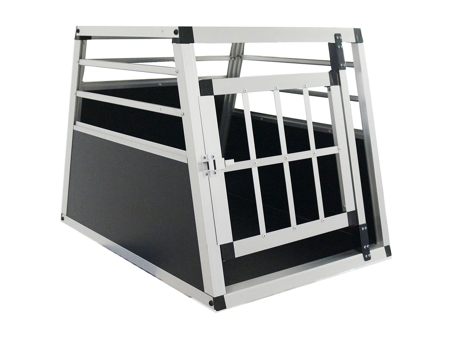 Cage de transport pour chien en aluminium, robuste et légère, aérée, noir et argent, avec fermetures sécurisées (54x69x50cm)