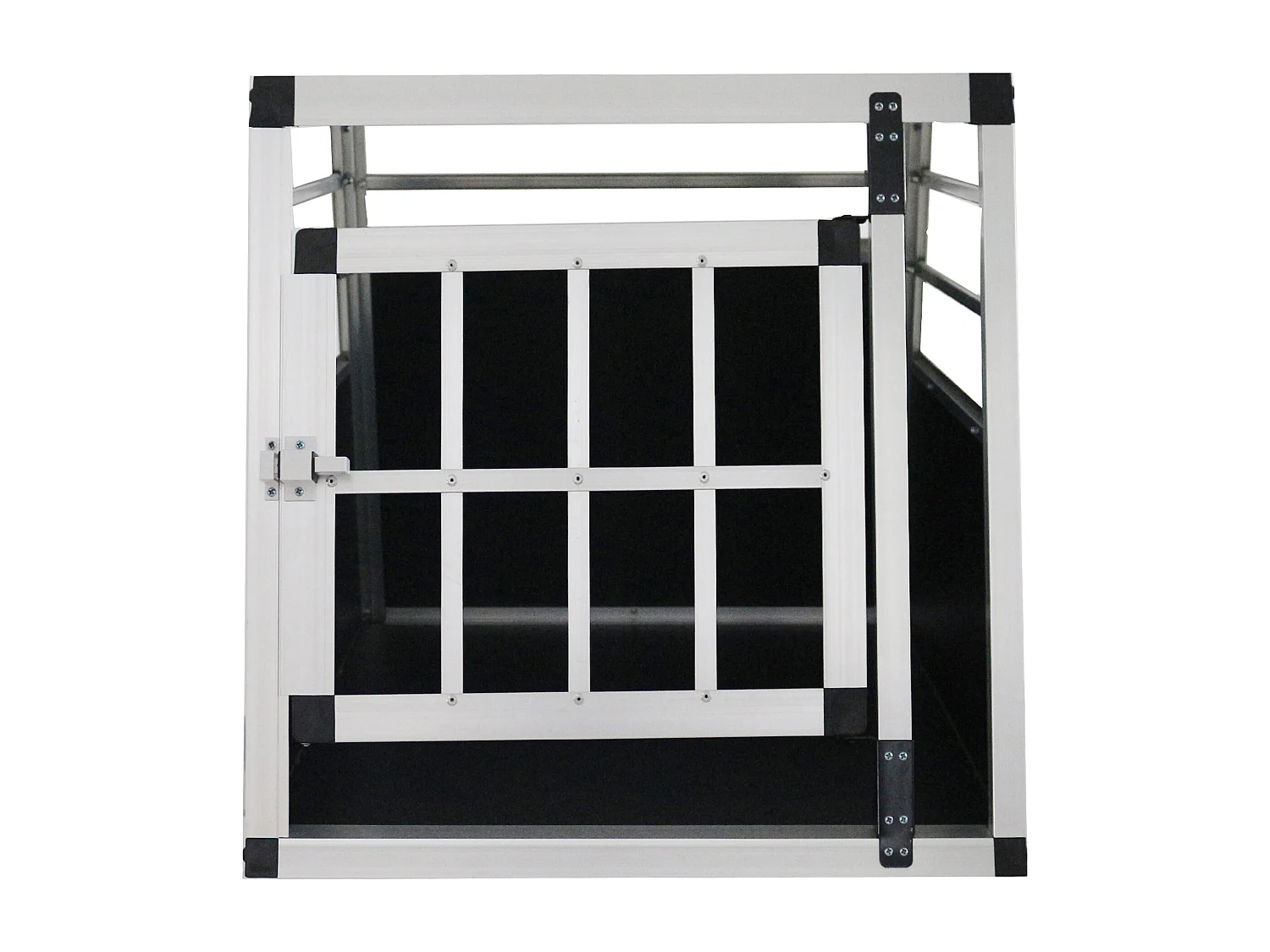 Cage de transport pour chien en aluminium, robuste et légère, aérée, noir et argent, avec fermetures sécurisées (54x69x50cm)