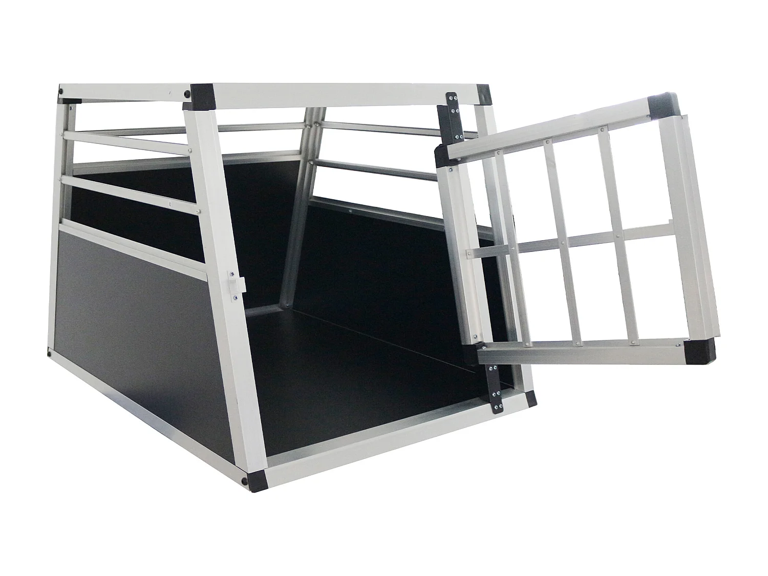 Cage de transport pour chien en aluminium, robuste et légère, aérée, noir et argent, avec fermetures sécurisées (54x69x50cm)
