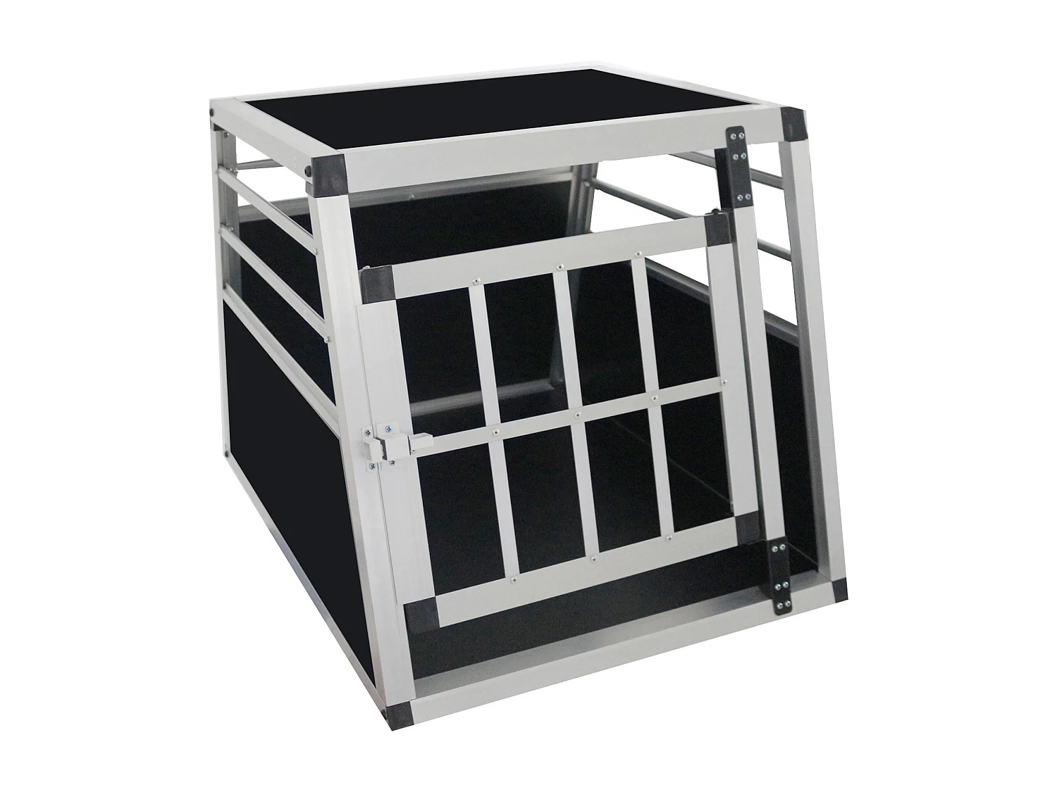 Cage de transport pour chien en aluminium, robuste et légère, aérée, noir et argent, avec fermetures sécurisées (54x69x50cm)
