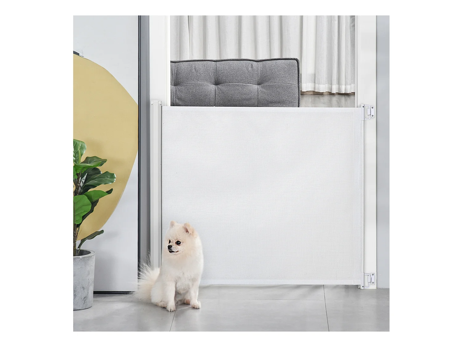 Barrière de sécurité extensible pour enfants et animaux, métal et PVC, blanc (115x5.5x82.5 cm)