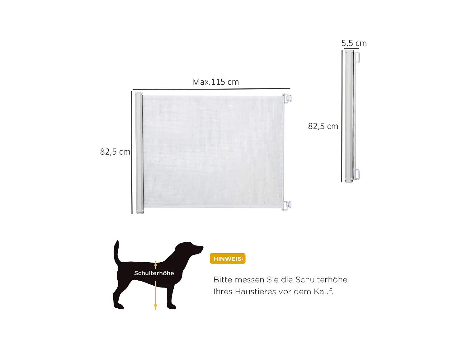 Barrière de sécurité extensible pour enfants et animaux, métal et PVC, blanc (115x5.5x82.5 cm)