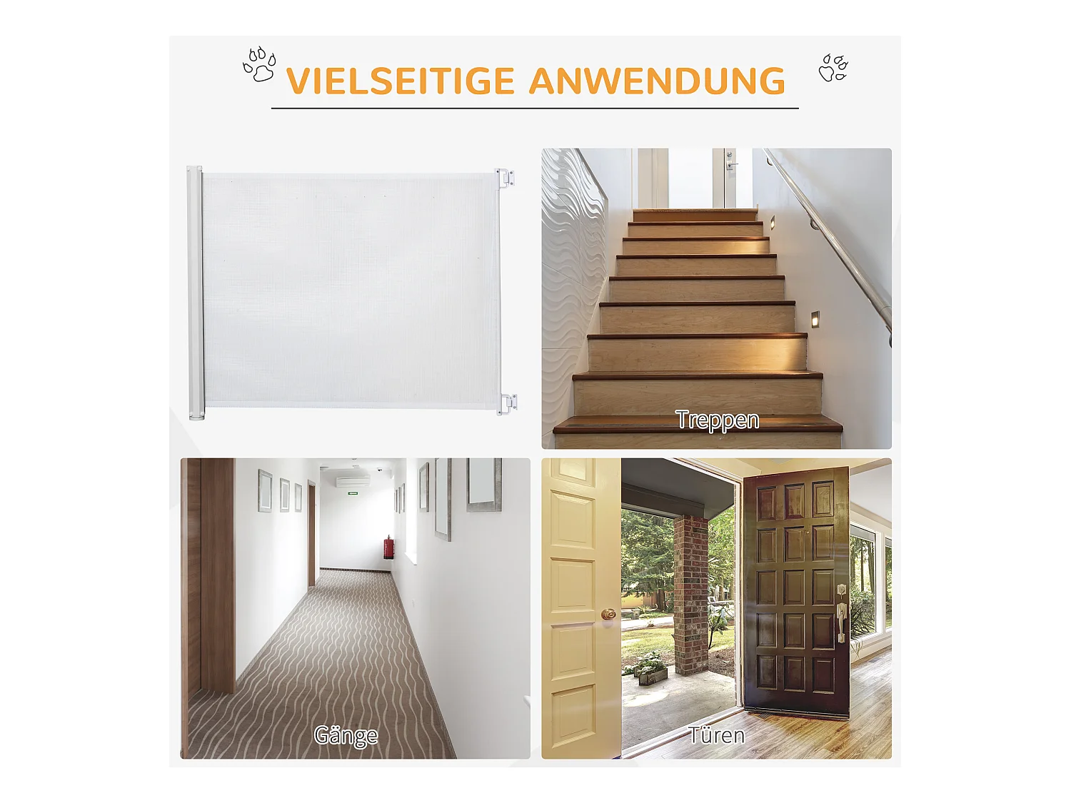 Barrière de sécurité extensible pour enfants et animaux, métal et PVC, blanc (115x5.5x82.5 cm)