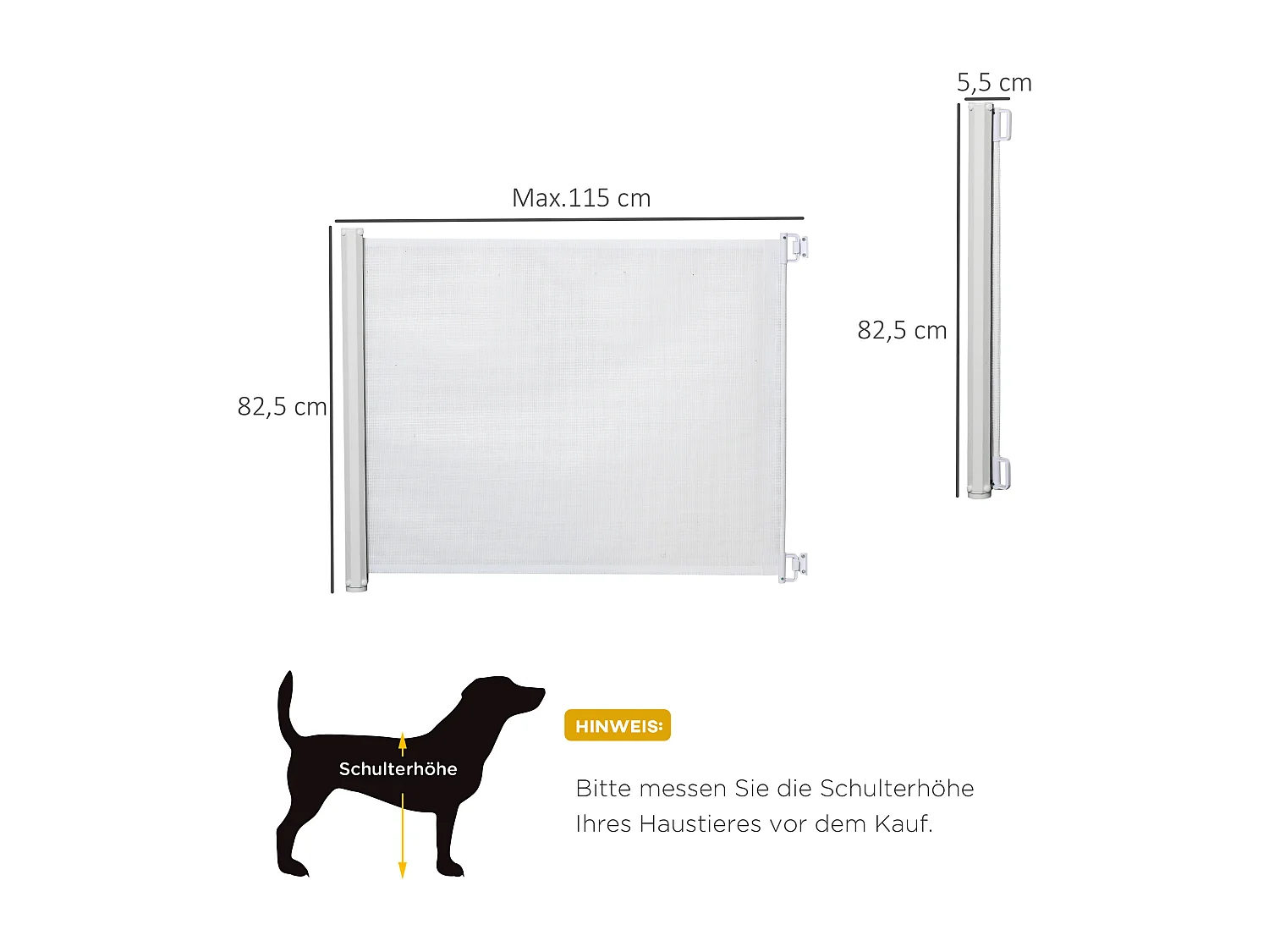 Barrière de sécurité extensible pour enfants et animaux, métal et PVC, blanc (115x5.5x82.5 cm)