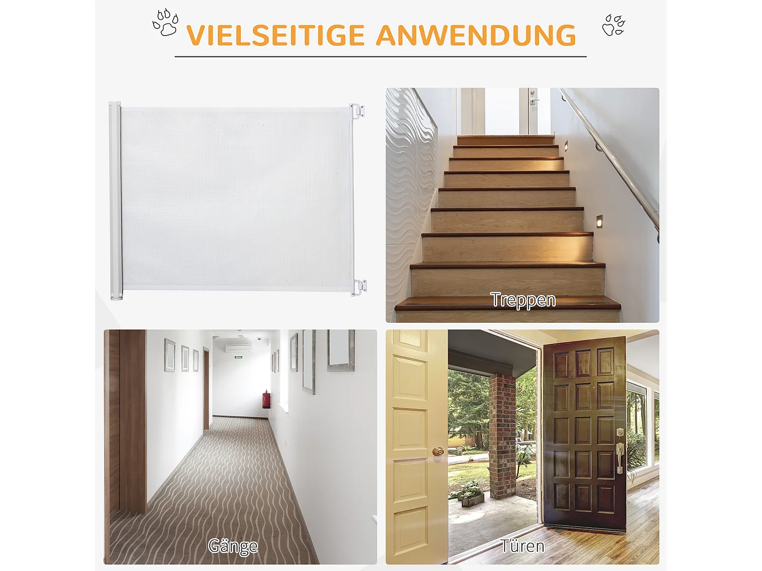 Barrière de sécurité extensible pour enfants et animaux, métal et PVC, blanc (115x5.5x82.5 cm)