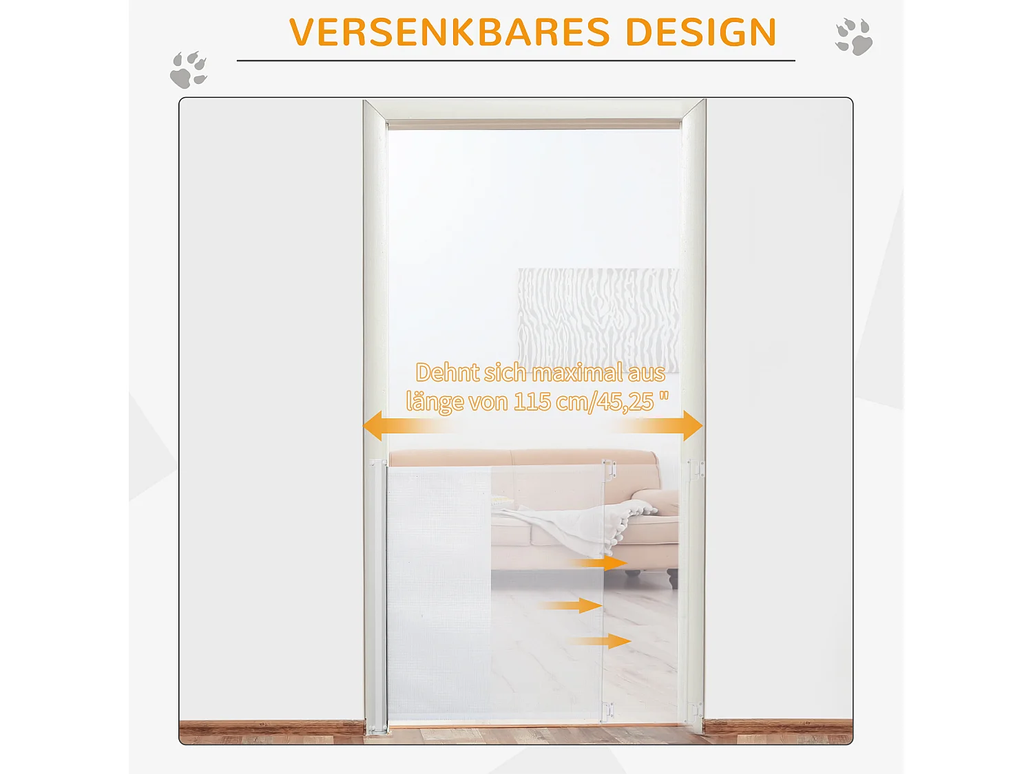 Barrière de sécurité extensible pour enfants et animaux, métal et PVC, blanc (115x5.5x82.5 cm)