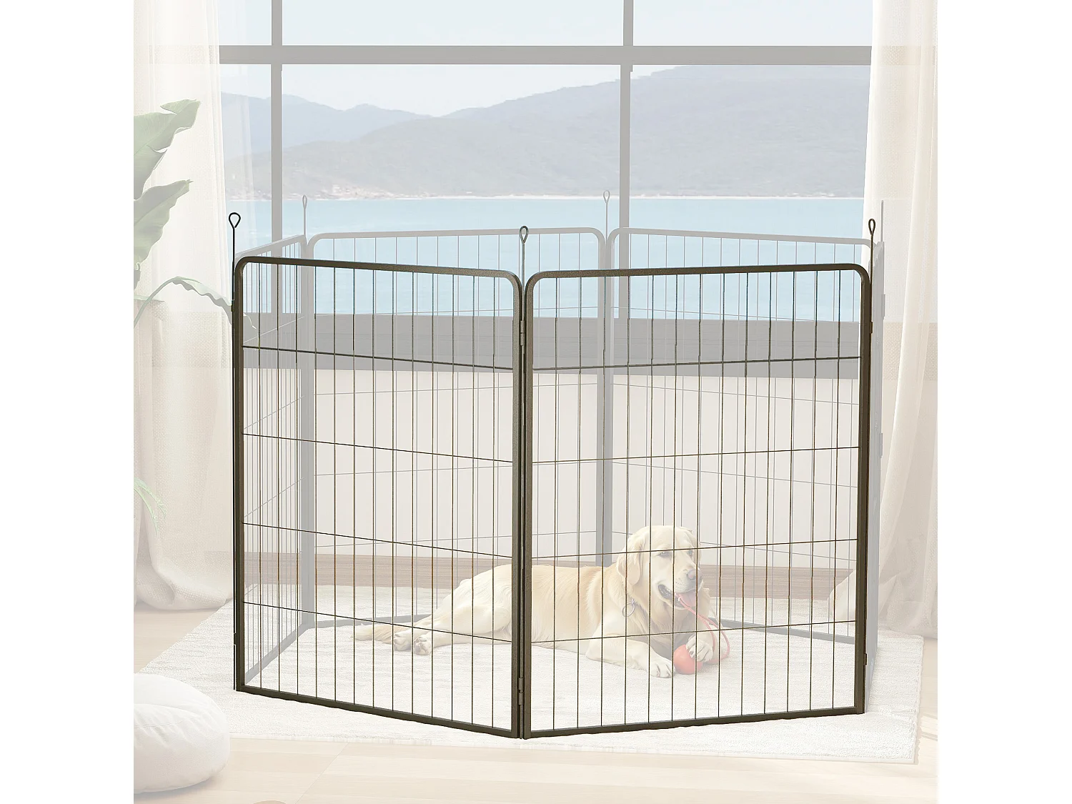 Extension de clôture pour chien, 2 panneaux en acier, noir, pour enclos extérieur (80x100x1.5 cm)