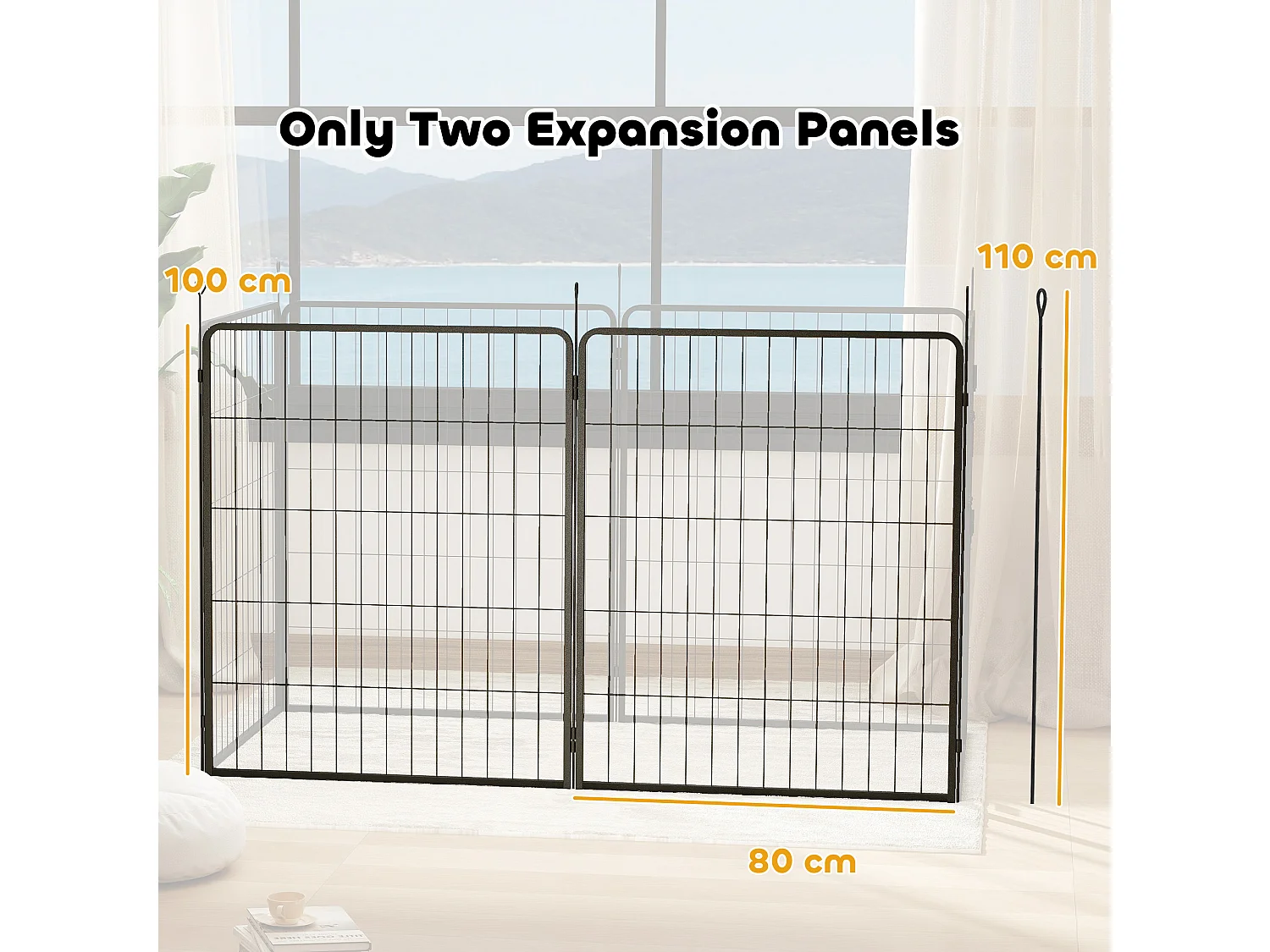 Extension de clôture pour chien, 2 panneaux en acier, noir, pour enclos extérieur (80x100x1.5 cm)