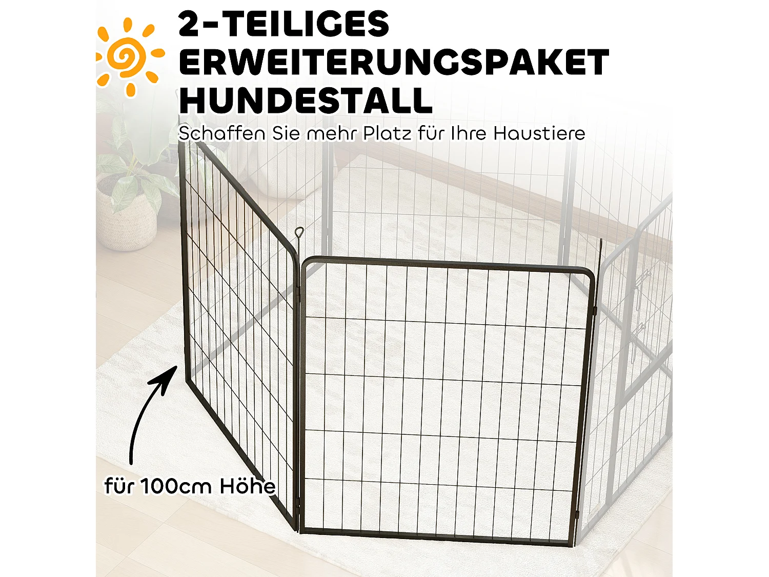 Extension de clôture pour chien, 2 panneaux en acier, noir, pour enclos extérieur (80x100x1.5 cm)