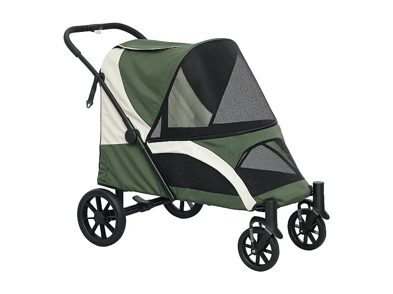 Opvouwbare honden- en kattenkar tot 30 kg, polyester, donkergroen, met kussen en remmen (124x67x100 cm)