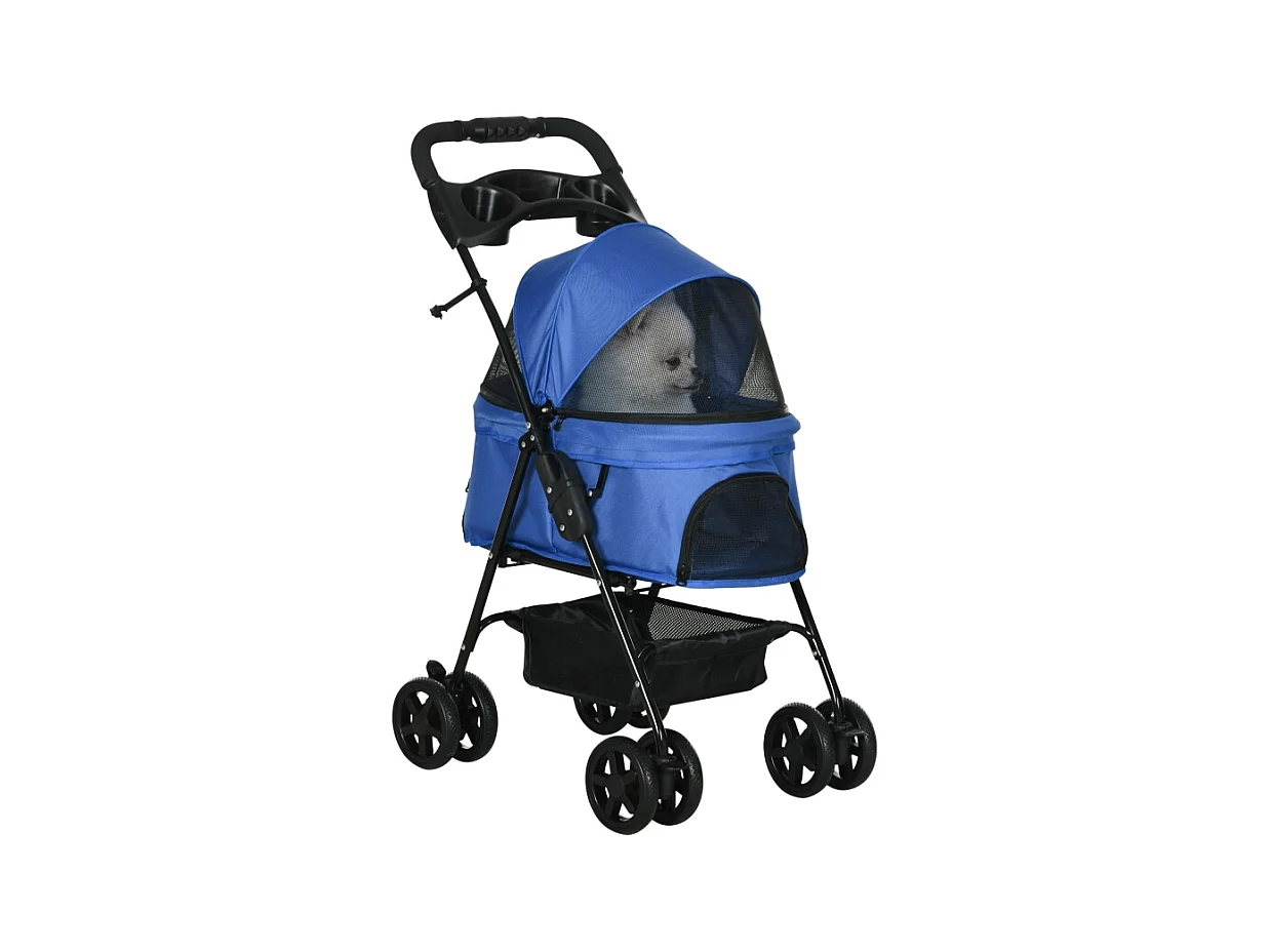 Poussette pour chien et chat pliable, design pratique, tissu oxford, bleu (67x45x96cm)