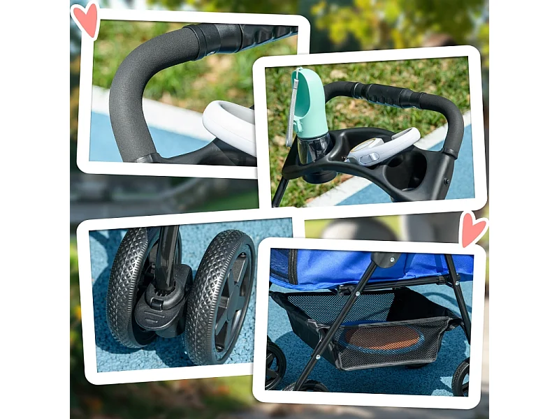 Poussette pour chien et chat pliable, design pratique, tissu oxford, bleu (67x45x96cm)