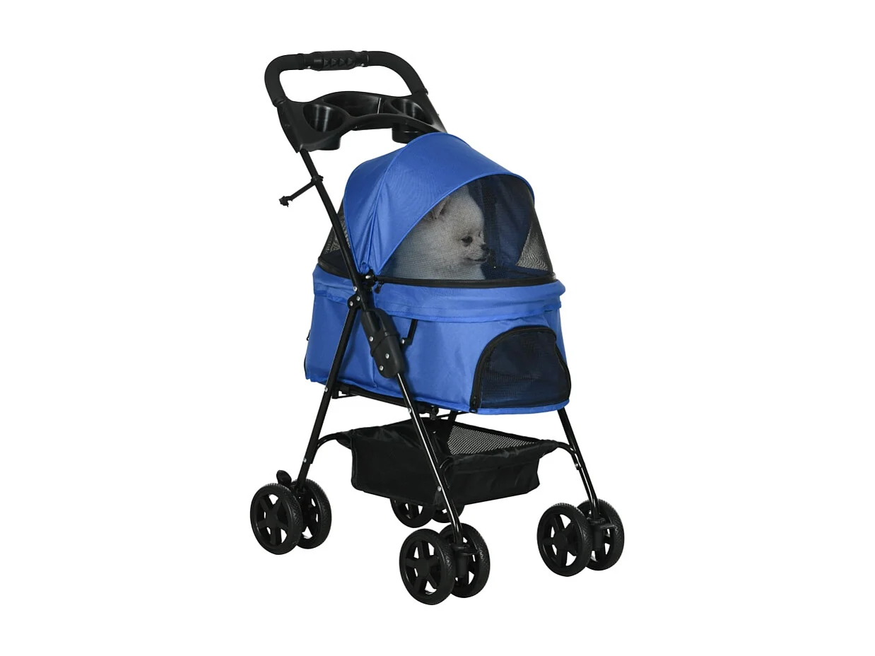 Poussette pour chien et chat pliable, design pratique, tissu oxford, bleu (67x45x96cm)