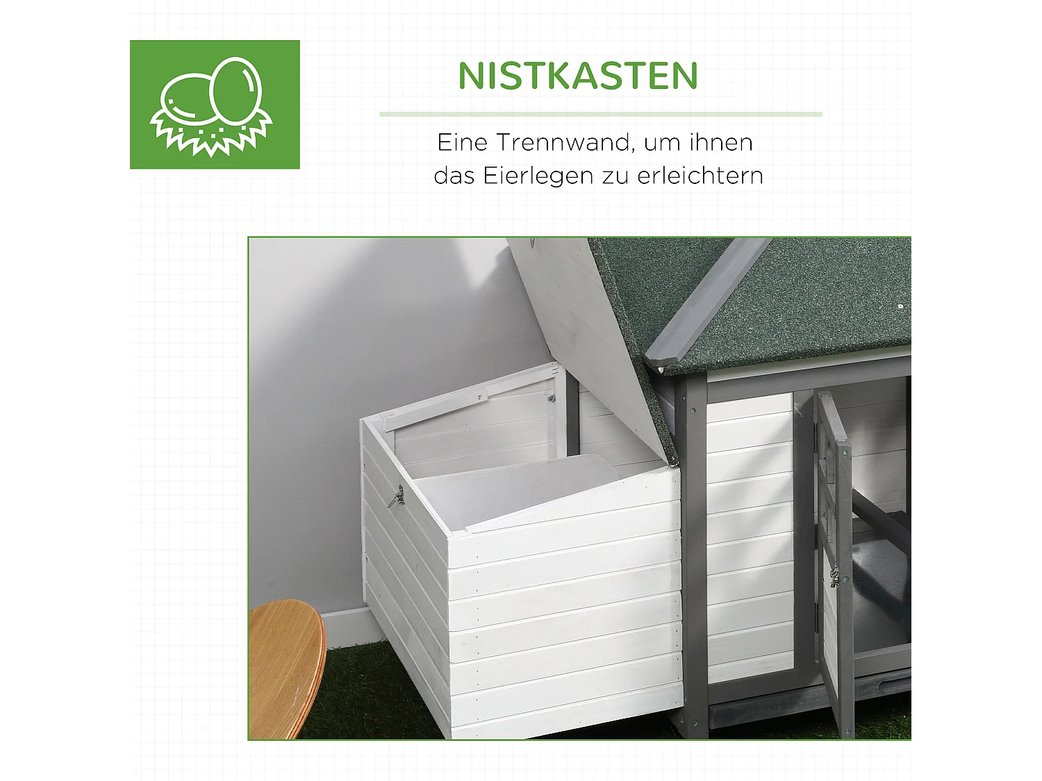 Poulailler nain avec enclos, résistant à l'hiver, en pin, gris et blanc, perchoirs et nichoir inclus (196x76x97cm)