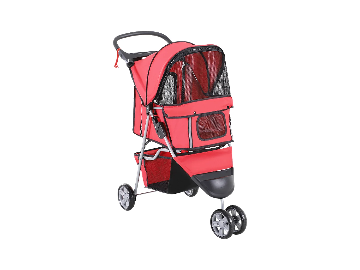 Chariot pour chien pliable et léger, en tissu Oxford, rouge, avec frein et moustiquaire (75x45x97cm)