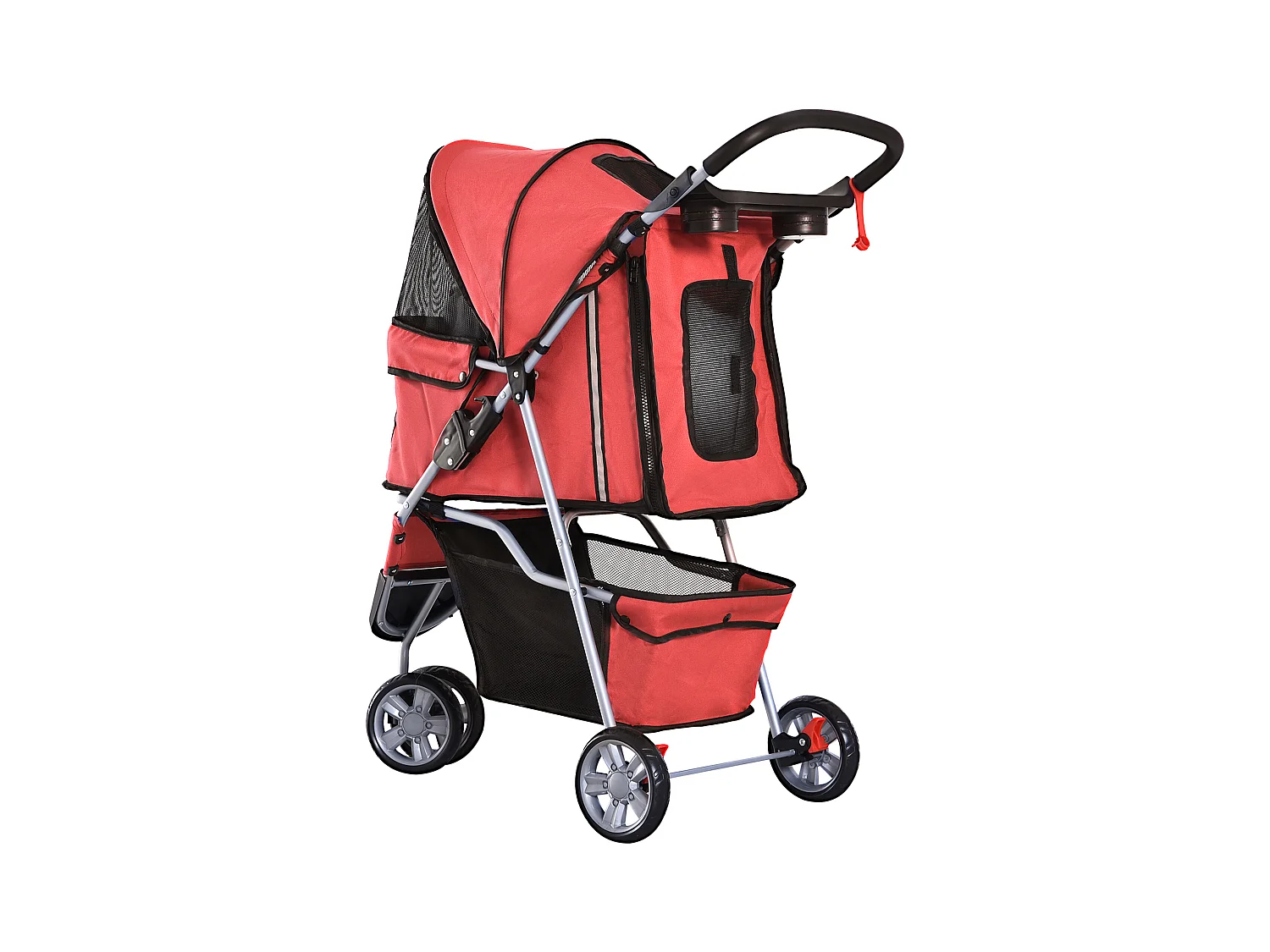 Chariot pour chien pliable et léger, en tissu Oxford, rouge, avec frein et moustiquaire (75x45x97cm)