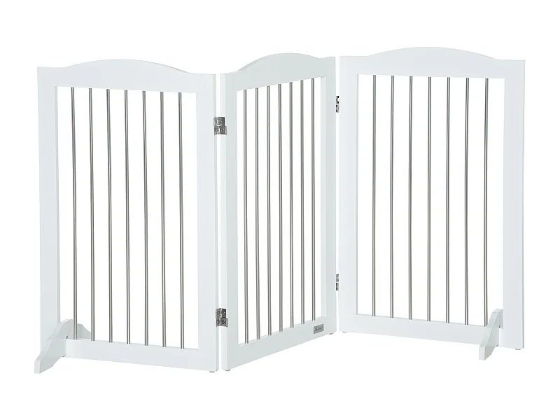 Barrière pliante pour chiens, 3 panneaux, MDF, blanc, avec support (154x30x80cm)