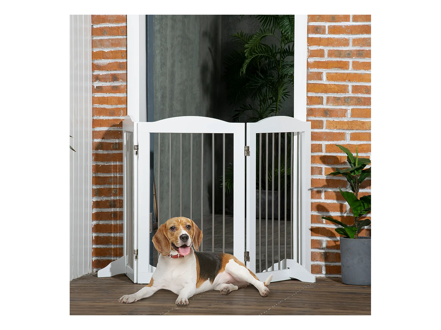 Barrière pliante pour chiens, 3 panneaux, MDF, blanc, avec support (154x30x80cm)
