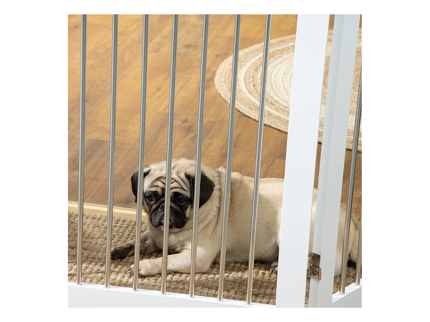 Barrière pliante pour chiens, 3 panneaux, MDF, blanc, avec support (154x30x80cm)