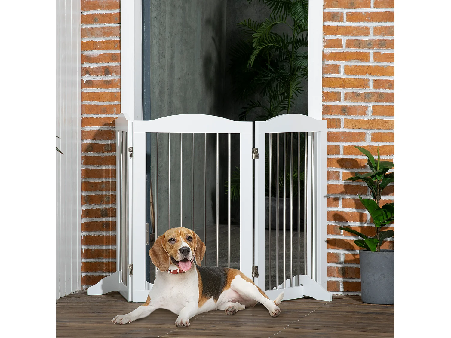 Barrière pliante pour chiens, 3 panneaux, MDF, blanc, avec support (154x30x80cm)