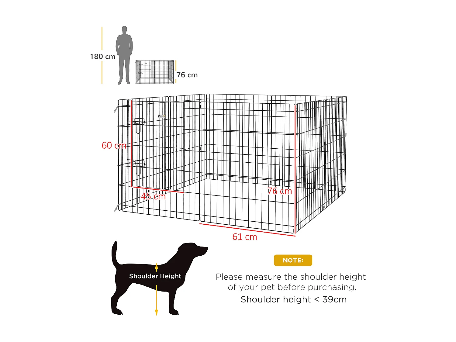 Enclos pour chiots et petits animaux, design modulable, métal, noir (61x4x76 cm)