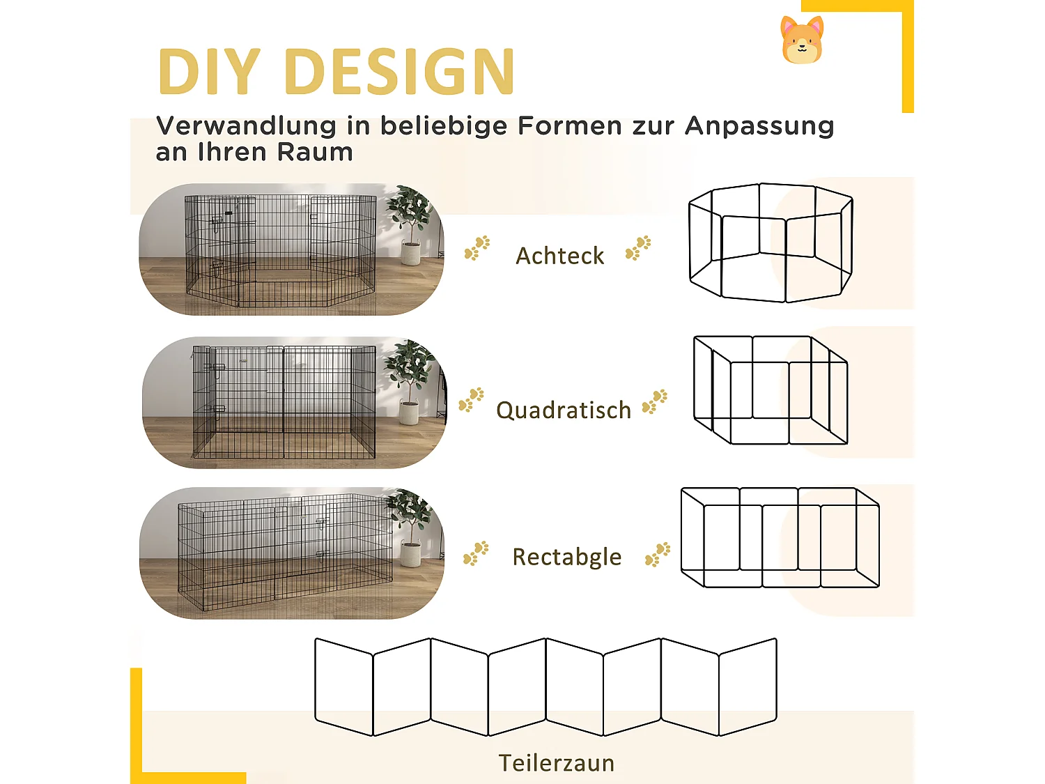 Enclos pour chiots et petits animaux, design modulable, métal, noir (61x4x76 cm)