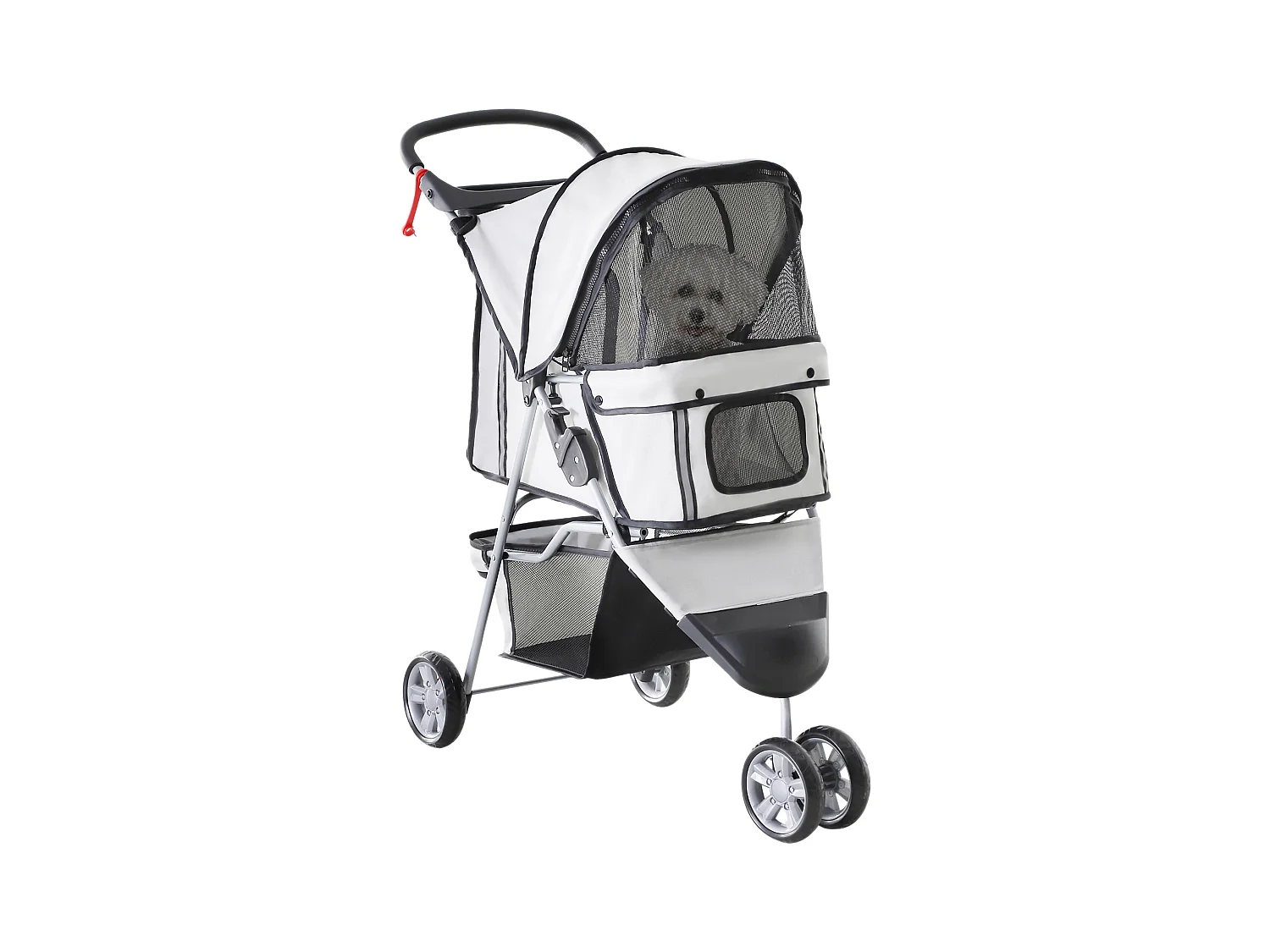 Poussette pliable pour chien et chat, tissu oxford résistant, grise, avec filet anti-insectes et frein de stationnement (75x45x97 cm)