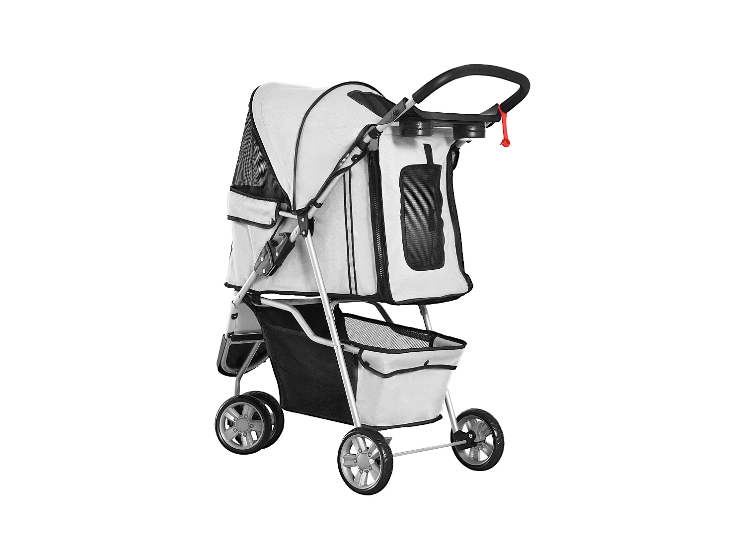 Opvouwbare honden- en kattenbuggy, duurzame oxfordstof, grijs, met insectennet en parkeerrem (75x45x97 cm)