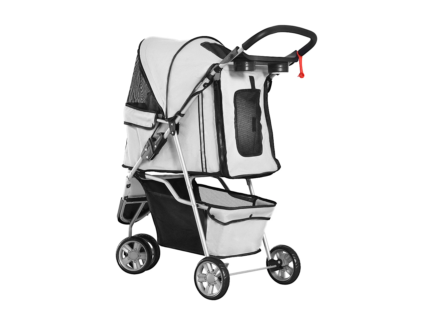 Poussette pliable pour chien et chat, tissu oxford résistant, grise, avec filet anti-insectes et frein de stationnement (75x45x97 cm)