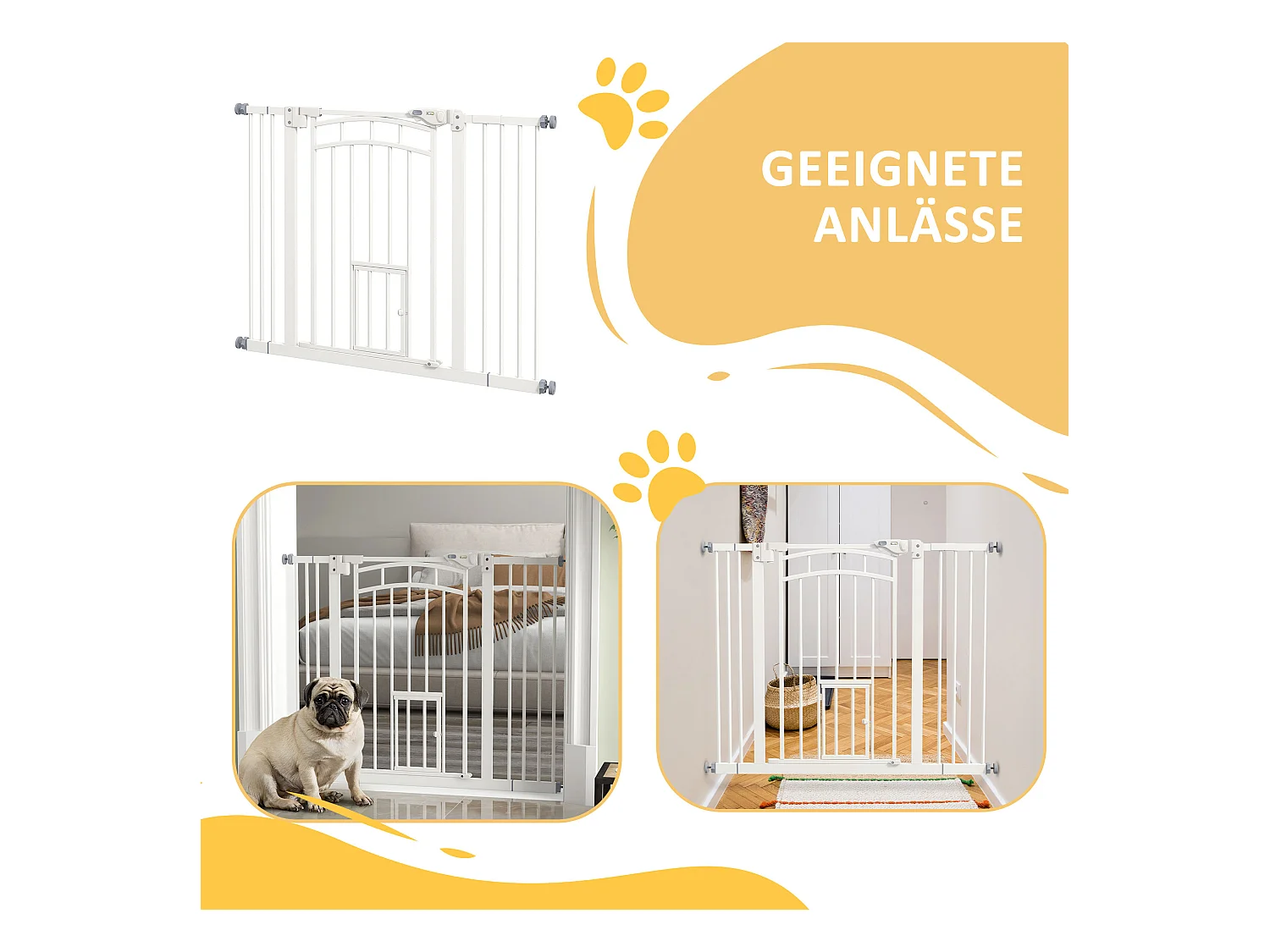 Hondenhek met automatische deur en kattenluik, staal, wit (74-100x4x76 cm)