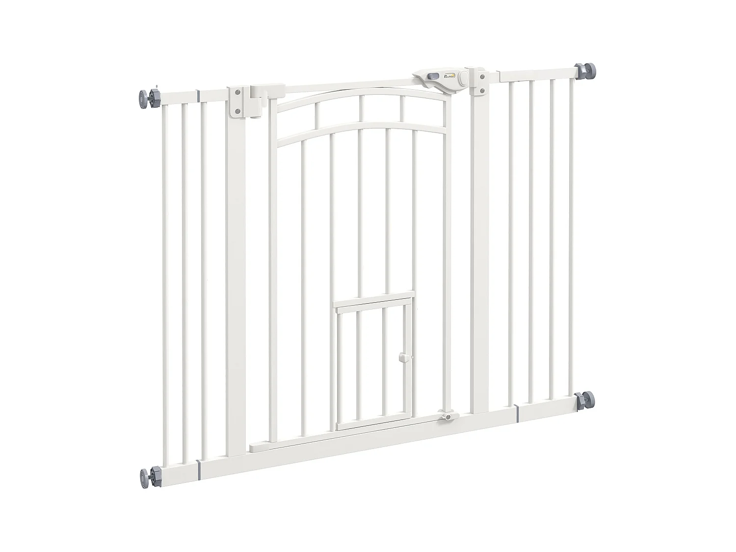 Barrière pour chiens avec porte automatique et trappe pour chats, acier, blanc (74-100x4x76 cm)