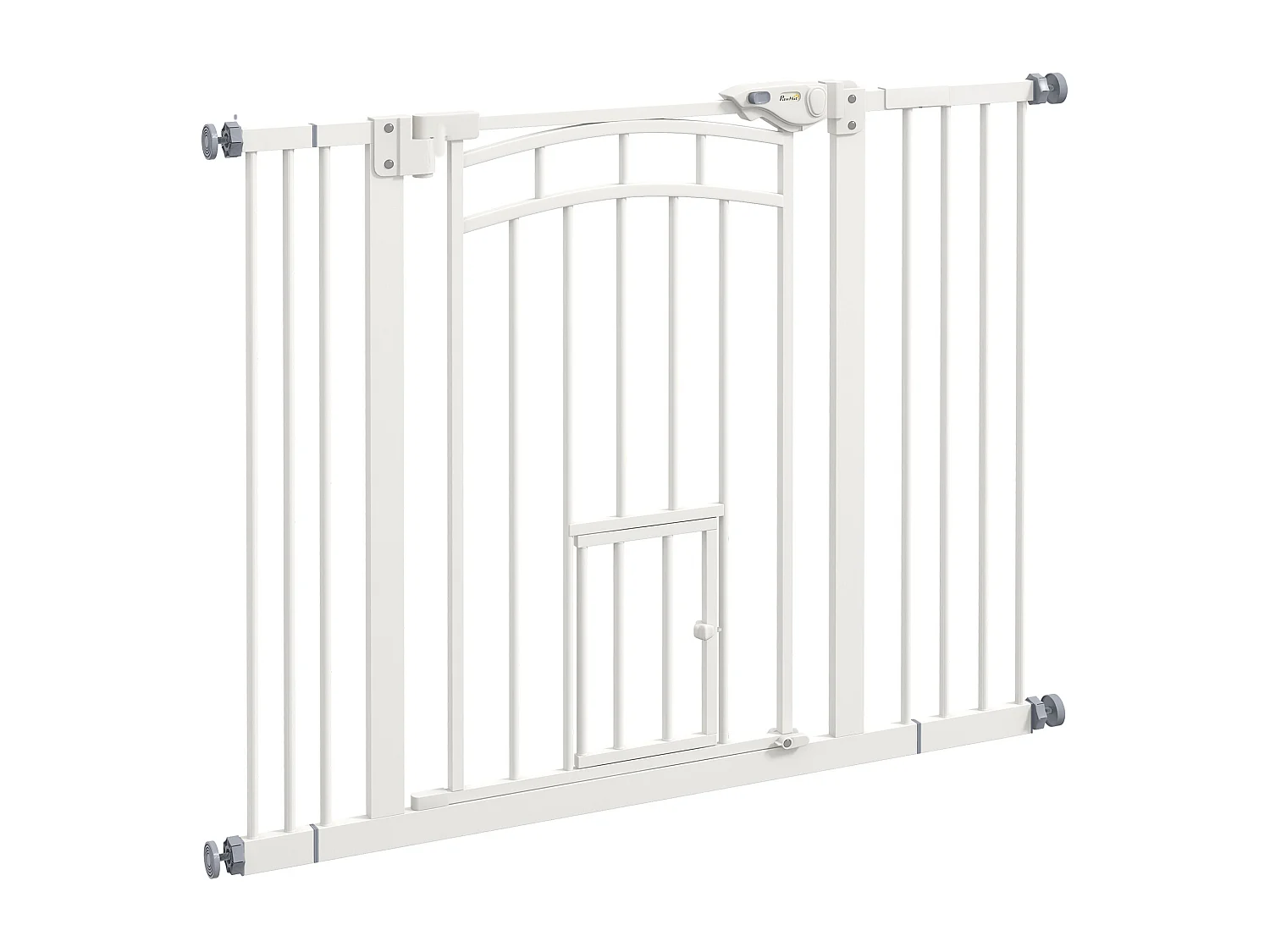 Barrière pour chiens avec porte automatique et trappe pour chats, acier, blanc (74-100x4x76 cm)