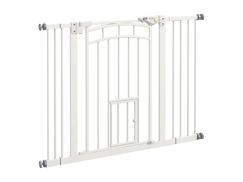 Puerta para perros con puerta automática y gatera, acero, blanca (74-100x4x76 cm)