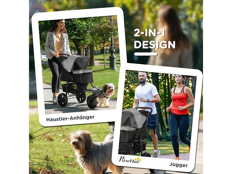 Opvouwbare hondenbuggy met luchtbanden, draagvermogen 25 kg, Oxford-stof, grijs (109,5 x 57,5 x 106,5 cm)