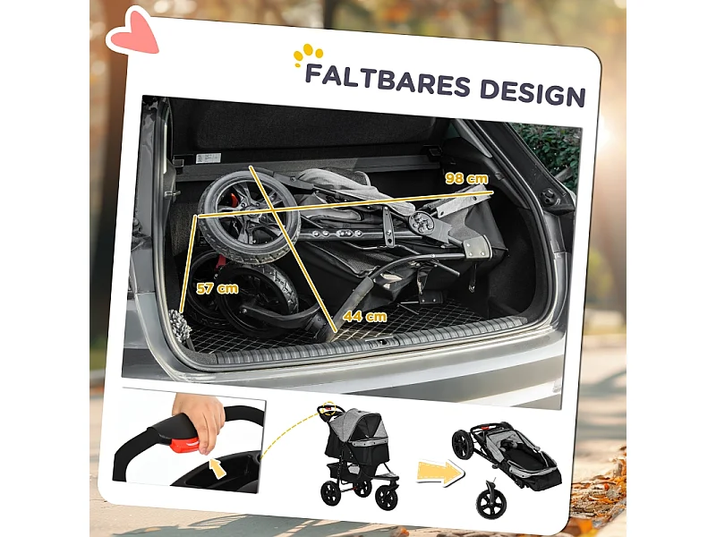 Opvouwbare hondenbuggy met luchtbanden, draagvermogen 25 kg, Oxford-stof, grijs (109,5 x 57,5 x 106,5 cm)