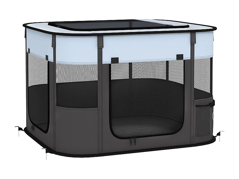 Parc pour chiots et petits animaux avec portes et fenêtres, pliable, en polyester respirant, gris (74x60x45cm)