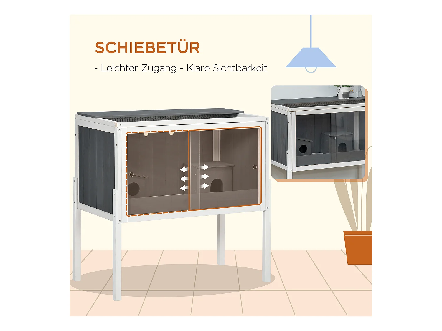 Cage pour hamster nain en bois avec 2 cabanes et accessoires, gris foncé (82x45x81 cm)