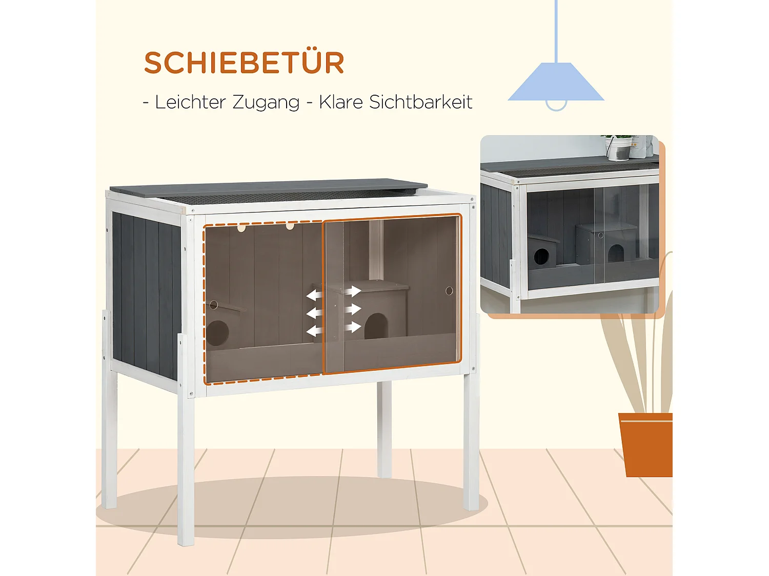 Cage pour hamster nain en bois avec 2 cabanes et accessoires, gris foncé (82x45x81 cm)