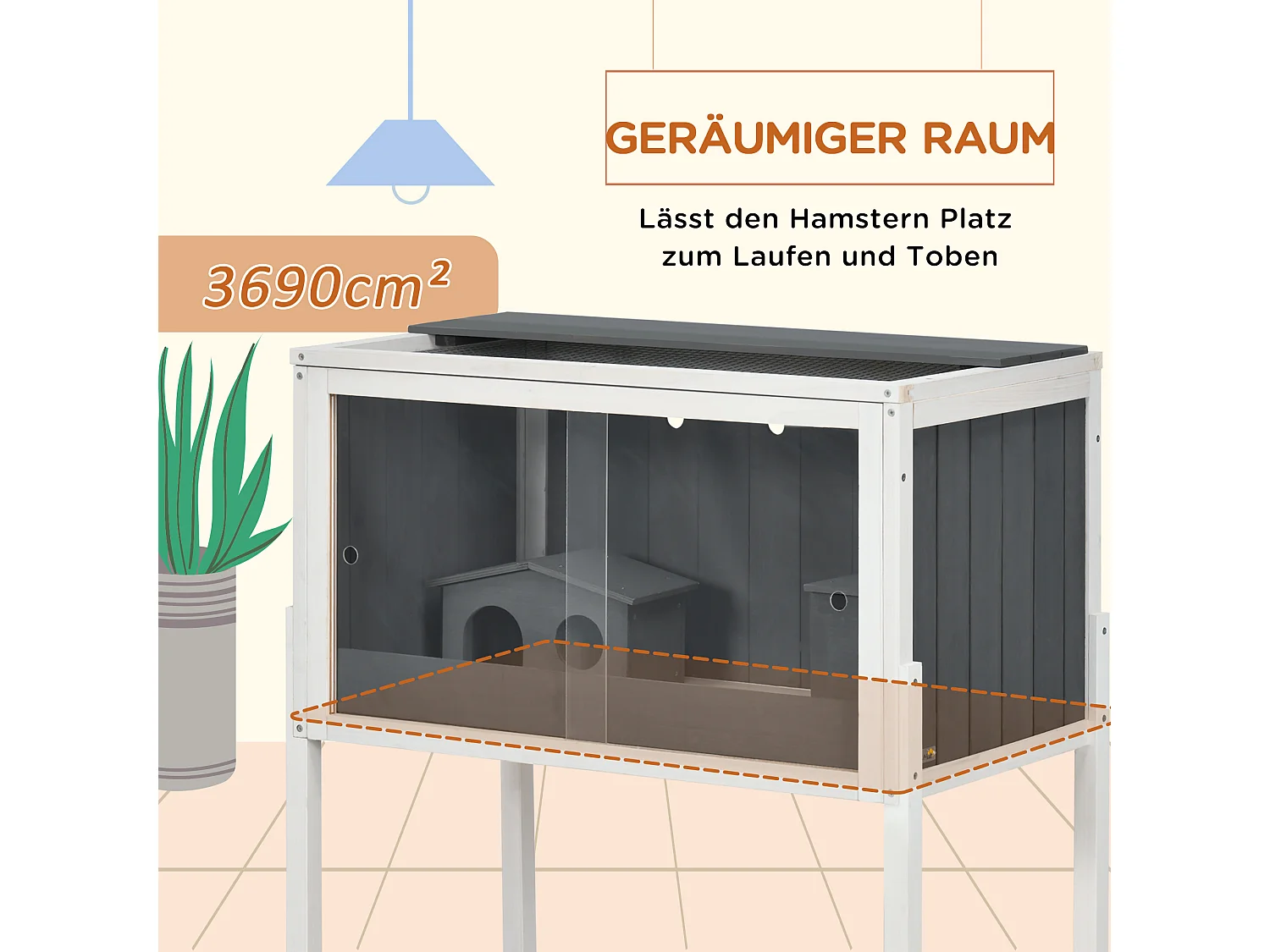 Cage pour hamster nain en bois avec 2 cabanes et accessoires, gris foncé (82x45x81 cm)