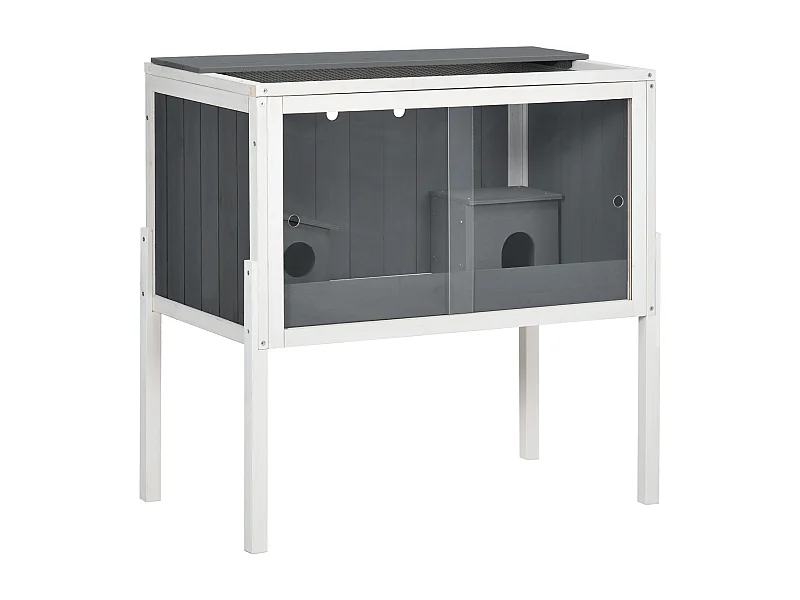 Gabbia in legno per criceti nani con 2 cabine e accessori, grigio scuro (82x45x81 cm)