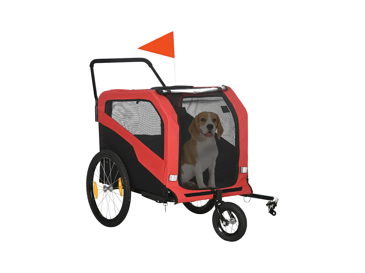 Chariot 2-en-1 pour chien, convertible en poussette ou remorque vélo, tissu Oxford, rouge (170x77x90 cm)