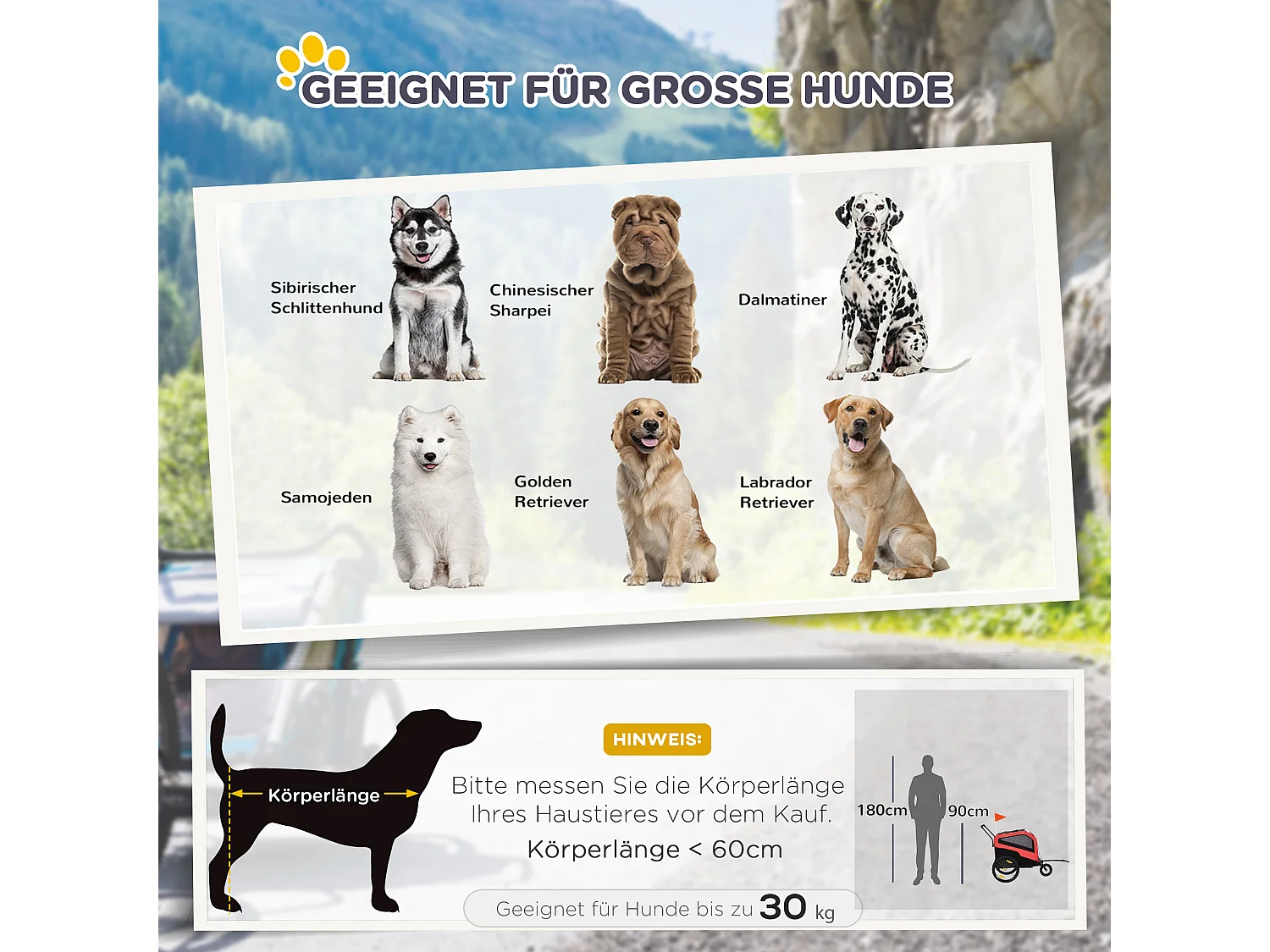 Chariot 2-en-1 pour chien, convertible en poussette ou remorque vélo, tissu Oxford, rouge (170x77x90 cm)