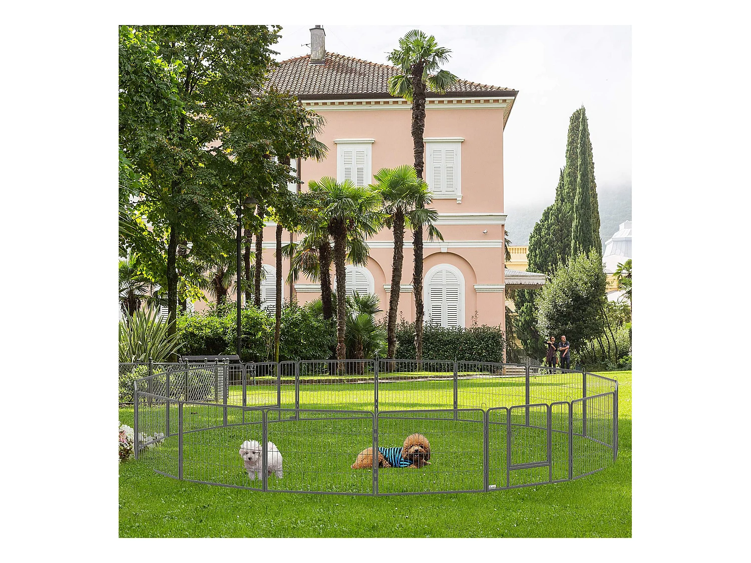 Enclos pour chiots modulable, 16 segments avec 2 portes, acier, gris (80x1.5x60 cm)