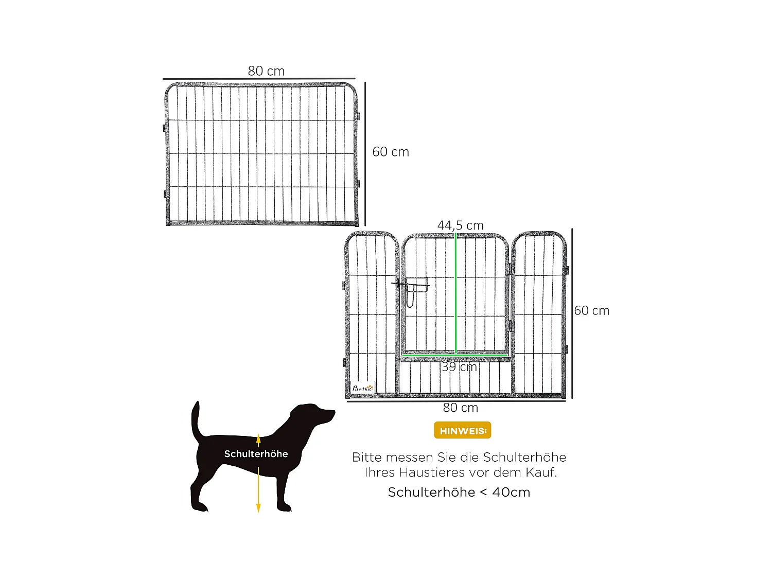 Enclos pour chiots modulable, 16 segments avec 2 portes, acier, gris (80x1.5x60 cm)