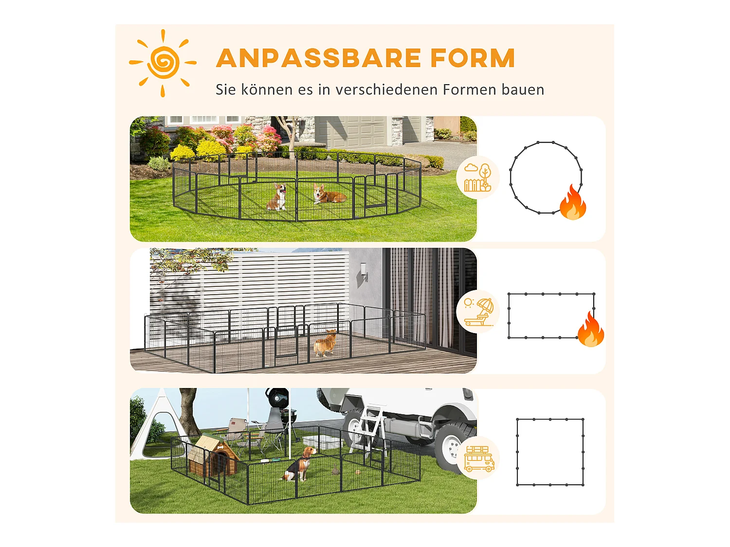 Enclos pour chiots modulable, 16 segments avec 2 portes, acier, gris (80x1.5x60 cm)