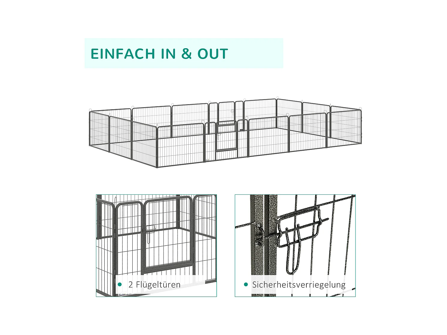 Enclos pour chiots modulable, 16 segments avec 2 portes, acier, gris (80x1.5x60 cm)